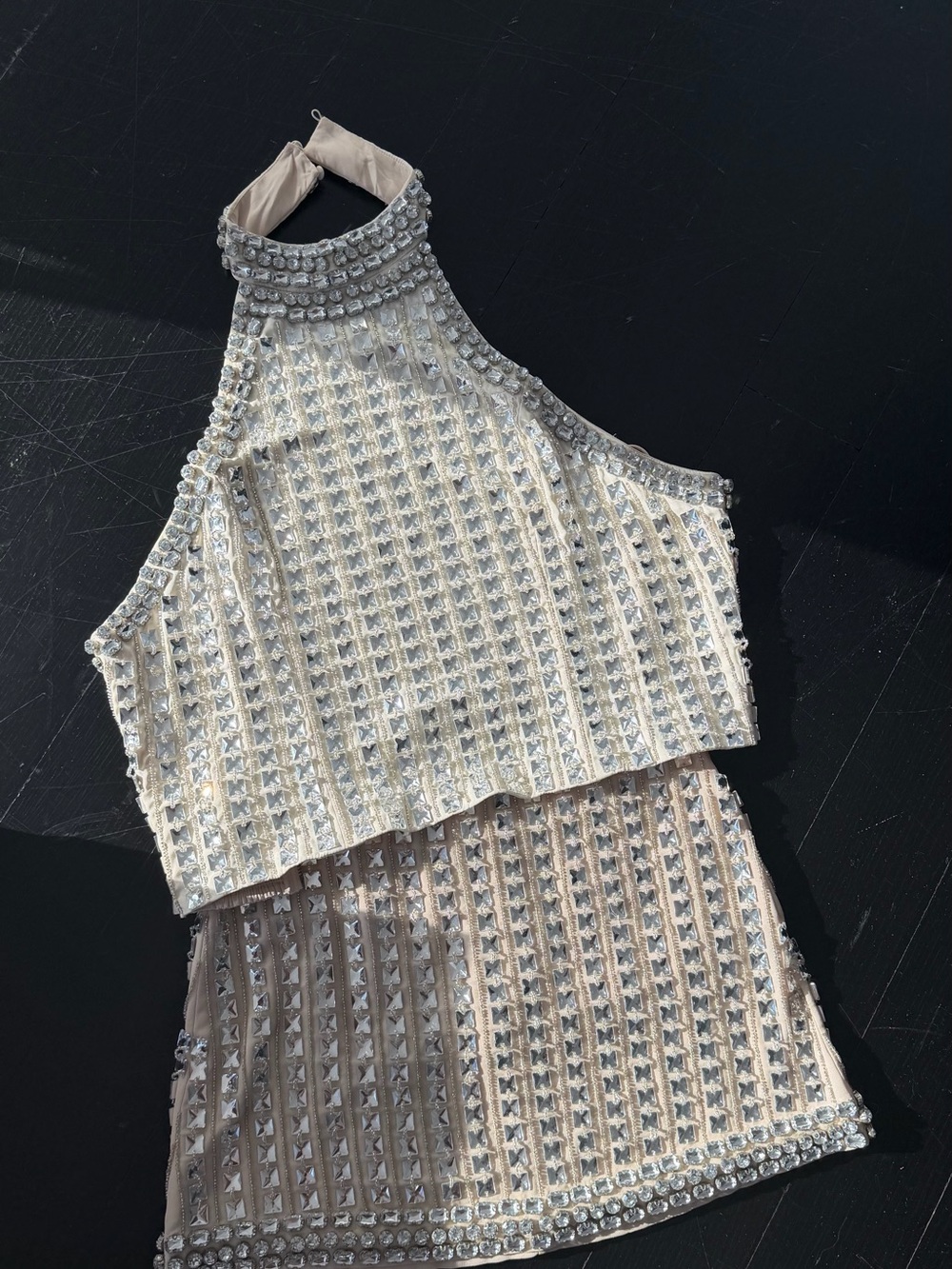 Alice + Olivia Silver Beaded Two-Piece Halter Dress diamond sparkly silver - Picture 6 of 9
